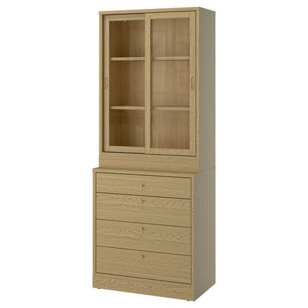 TONSTAD Комбинация для хранения с ящиками - дубовый шпон/стекло 82x47x210 см