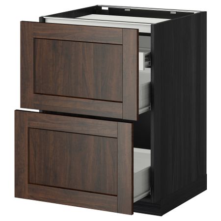Напольный шкаф, 2 фронтальных панели, 3 ящика МЕТОД / ФОРВАРА, черный, Эдсерум коричневый