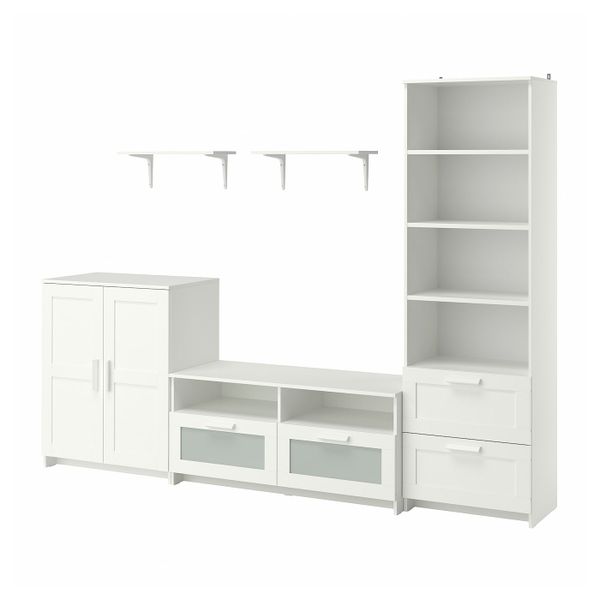 Шкаф для ТВ, комбинация, белый 258x41x190 см IKEA BRIMNES БРИМНЭС / BURHULT БУРГУЛЬТ 093.986.99 - фото 1