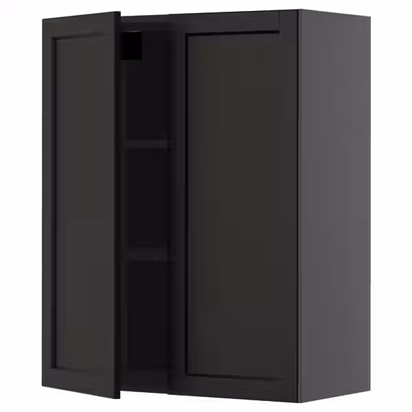 METOD Навесной шкаф с полками/2дверцы - черно-серый/Lerhyttan черная морилка 80x100 см - фото 1