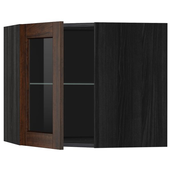 Угловой навесной шкаф с полками, стекляными дв, черный/Эдсерум коричневый 68x60 см IKEA МЕТОД 292.267.82 - схема-чертеж с размерами