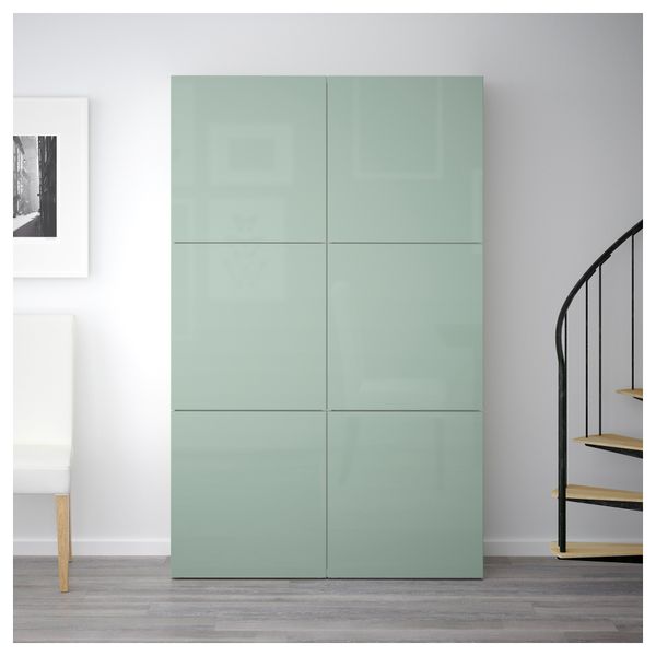 Комбинация для хранения с дверцами БЕСТО, белый, Сельсвикен глянцевый/серо-зеленый светлый (120x40x192 см) - фото 2