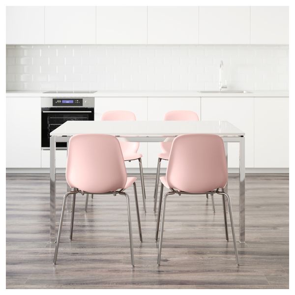 Стол и 4 стула ТОРСБИ / ЛЕЙФ-АРНЕ, глянцевый белый, розовый (135 см) - схема-чертеж с размерами