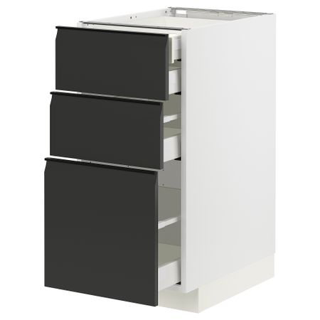 Напольный шкаф 3 фасада, 2 низких, 1 средний, 1 высокий ящик IKEA METOD МЕТОД, MAXIMERA МАКСИМЕРА 394.938.12