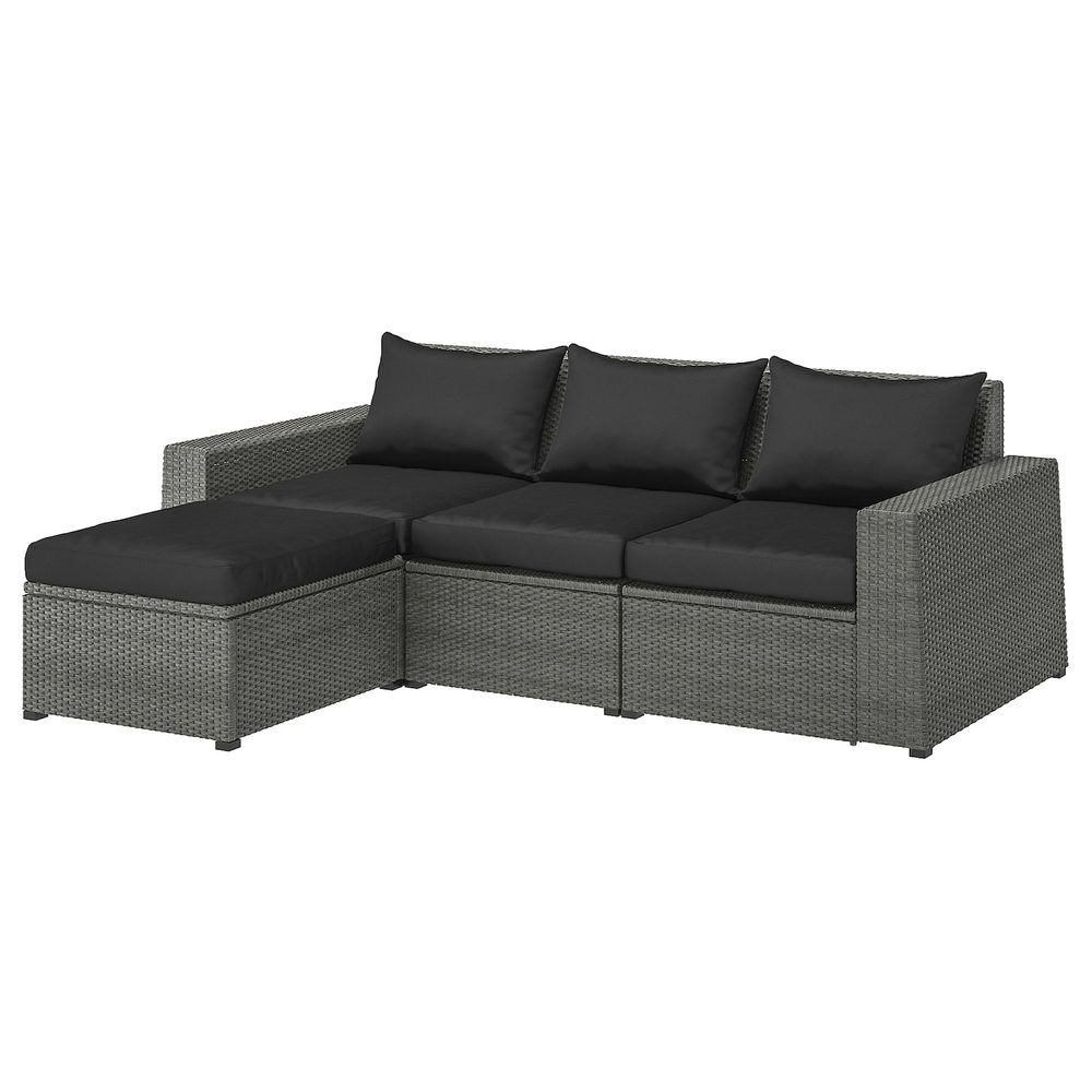 3-местный модульный диван, садовый, с табуретом для ног темно-серый/Холло черный 223x145x82 см IKEA СОЛЛЕРОН 492.885.14 - фото 1