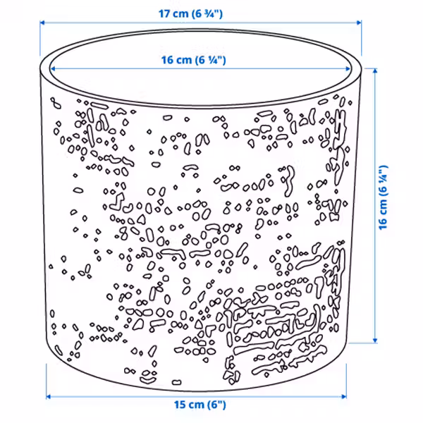 CHIAFRÖN Кашпо - д/дома/улицы белый 15 см - схема-чертеж с размерами