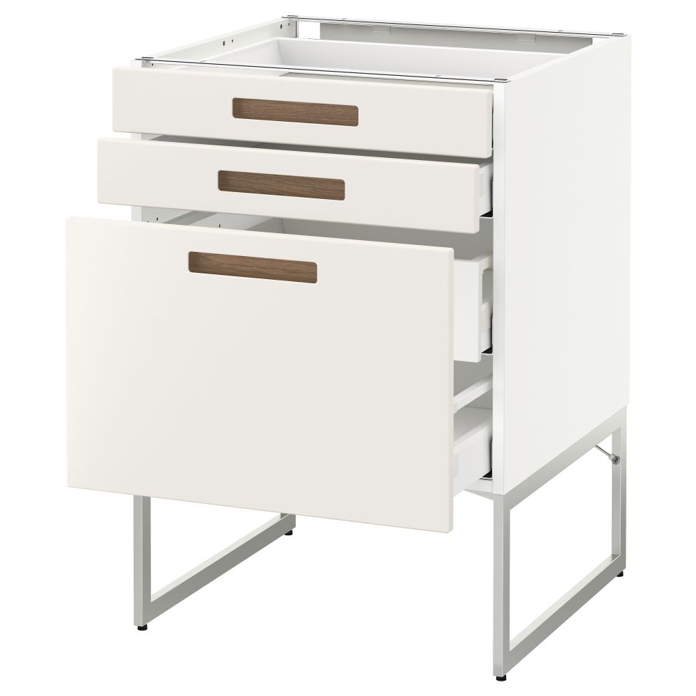 Напольный шкаф 3 фронтальных панели, 2 нижних, 2 средних ящика МЕТОД / МАКСИМЕРА, белый, Мэрста белый - схема-чертеж с размерами