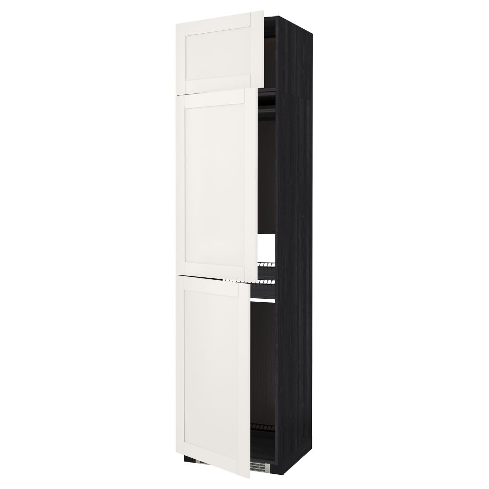 Высокий шкаф для холодильника или морозильника, с 3 дверями МЕТОД, черный, Сэведаль белый (60x60x240 см) - схема-чертеж с размерами