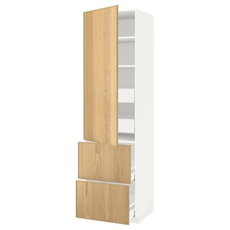 Высокий шкаф + полки/4ящ/двр/2фасада, белый/Экестад дуб 60x60x220 см IKEA METOD МЕТОД / MAXIMERA МАКСИМЕРА 893.622.91
