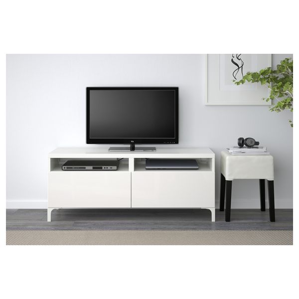 Тумба для ТВ с ящиками БЕСТО, белый, Сельсвикен глянцевый/белый (120x40x48 см) - фото 2