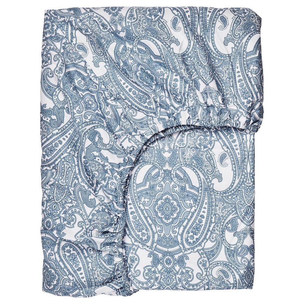 Простыня натяжная, белый, синий 140x200 см IKEA JÄTTEVALLMO ЙЭТТЕВАЛЛМО 704.366.02 - фото 1