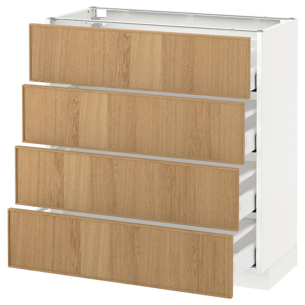 Напольный шкаф 4 фронтальных панели, 4 ящика МЕТОД / МАКСИМЕРА, белый, Экестад дуб - схема-чертеж с размерами