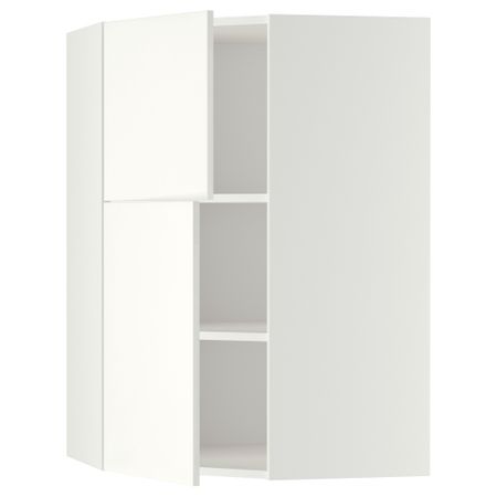 Угловой навесной шкаф + полки, 2 дверцы МЕТОД, белый, Хэггеби белый (68x100 см)