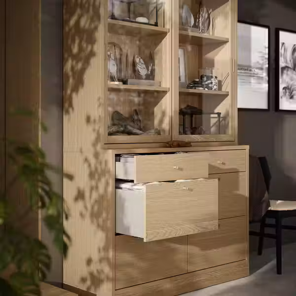 TONSTAD Комбинация для хранения с ящиками - дубовый шпон/стекло 121x47x210 см - фото 4