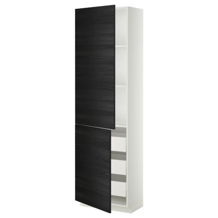 Высокий шкаф + полки, 3 ящика, 2 дверцы МЕТОД / МАКСИМЕРА, белый, Тингсрид черный