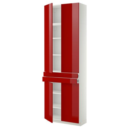 Высокий шкаф + полки, 2 ящика, 4 дверцы МЕТОД / ФОРВАРА, белый, Рингульт красный (80x37x240 см)