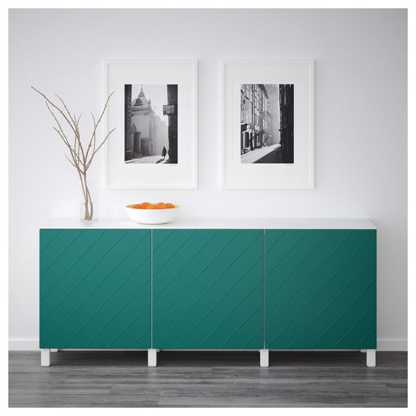 Комбинация для хранения с дверцами БЕСТО, белый, Халлставик сине-зеленый (180x42x74 см) - схема-чертеж с размерами