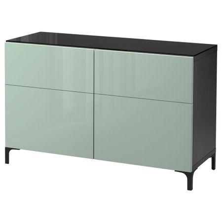 Комбинация для хранения с ящиками БЕСТО, черно-коричневый, Сельсвикен глянцевый/серо-зеленый светлый (120x40x74 см)