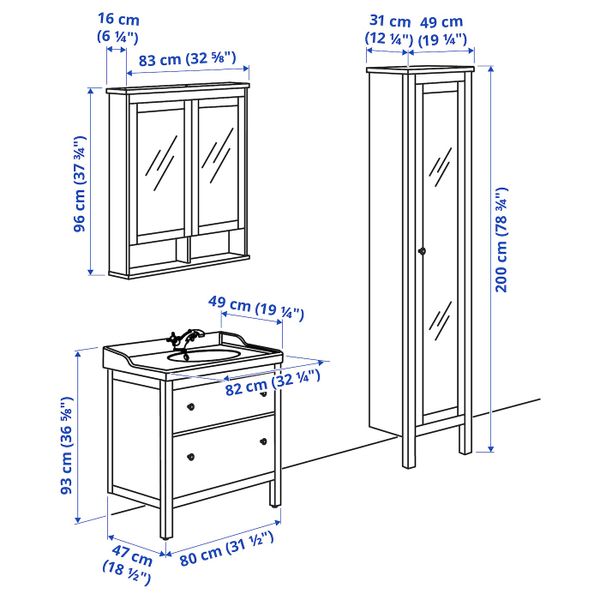 Комплект мебели для ванной, 5 предм., белый/РУНШЕР смеситель 82 см IKEA HEMNES ХЕМНЭС / RÄTTVIKEN РЭТТВИКЕН 293.044.40 - фото 1