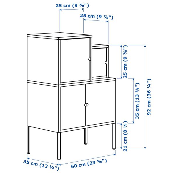 Комбинация для хранения, серый темно-зеленый/розовый 60x92 см IKEA ЛИКСГУЛЬТ 392.487.50 - схема-чертеж с размерами