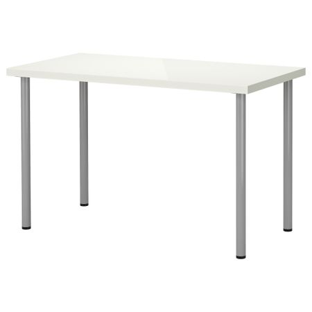 Стол ЛИННМОН / АДИЛЬС, глянцевый белый, серебристый (120x60 см)