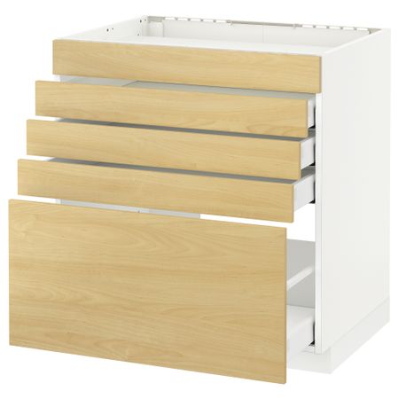 Напольный шкаф для варочной панели, 5 фасадов, 4 ящиков МЕТОД / МАКСИМЕРА, белый, Тингсрид береза