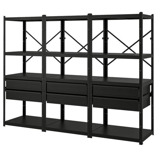 Стеллаж с ящиками, полками, черный, 254x55x190 см IKEA BRORINGE БРУР-ИНГЕ 194.950.96 - фото 1