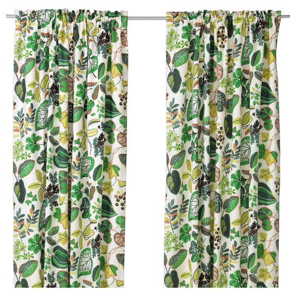 Гардины, 1 пара СЮССАН, бел/зелен (145x300 см) - фото 1