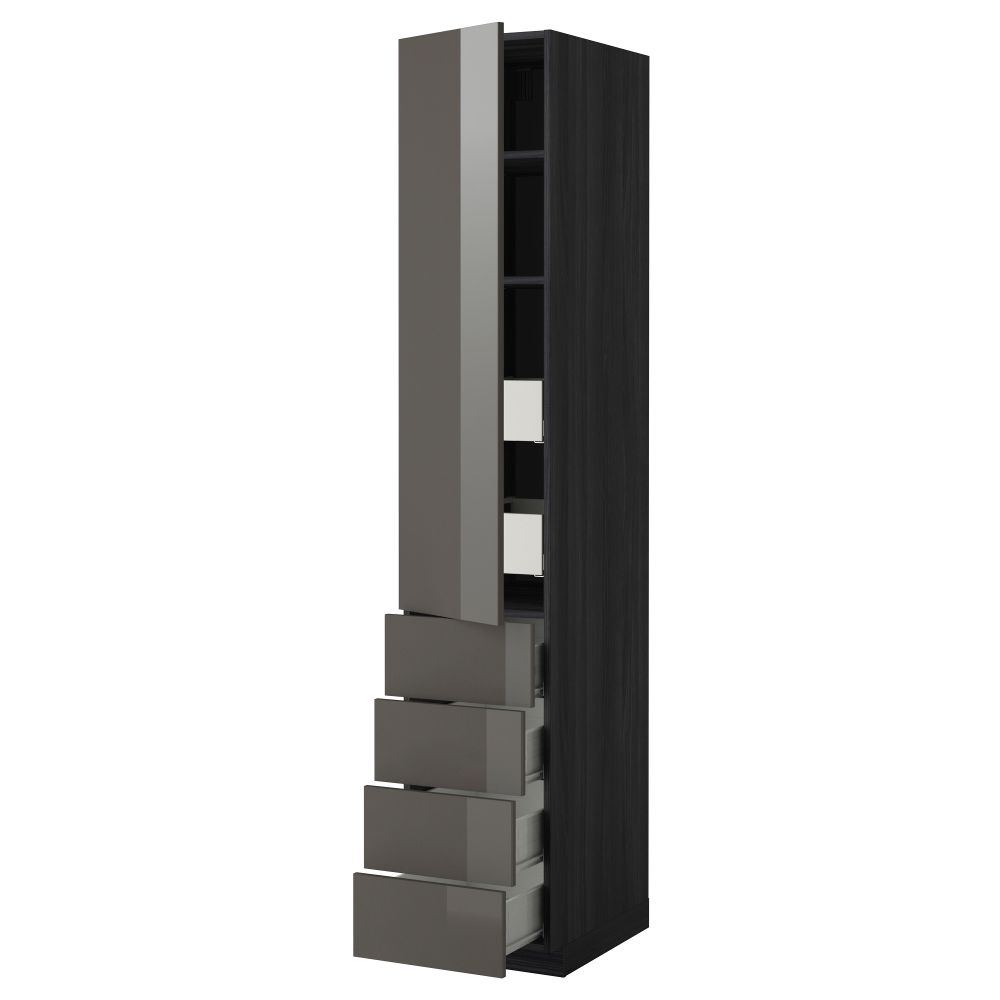 Высокий шкаф с полками/6 ящик, дверцами, 4 фронтальные панели МЕТОД / ФОРВАРА, черный, Рингульт серый - фото 1