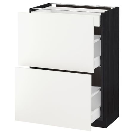 Напольный шкаф, 2 фасада, 3 ящика МЕТОД / МАКСИМЕРА, черный, Хэггеби белый