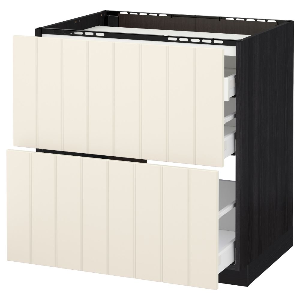 Напольный шкаф, 2 фронтальных панели, 3 ящика МЕТОД / МАКСИМЕРА, черный, Хитарп белый с оттенком - схема-чертеж с размерами