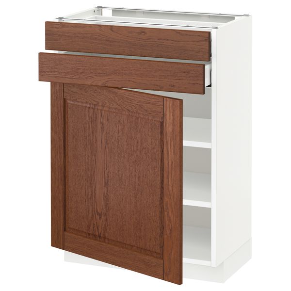 Напольный шкаф с дверцей, 2 ящиками МЕТОД / МАКСИМЕРА, белый, Филипстад коричневый - схема-чертеж с размерами