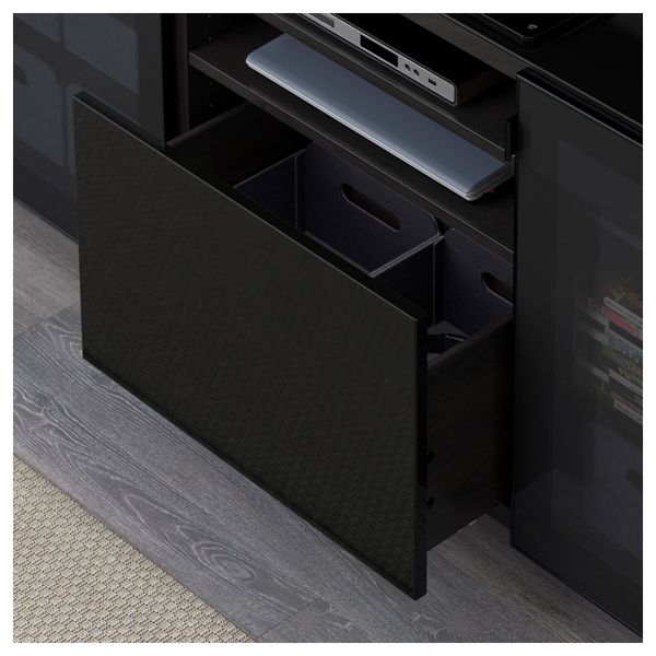 Тумба под ТВ БЕСТО, черно-коричневый, Сельсвикен глянцевый/черный дымчатое стекло (180x40x74 см) - фото 3