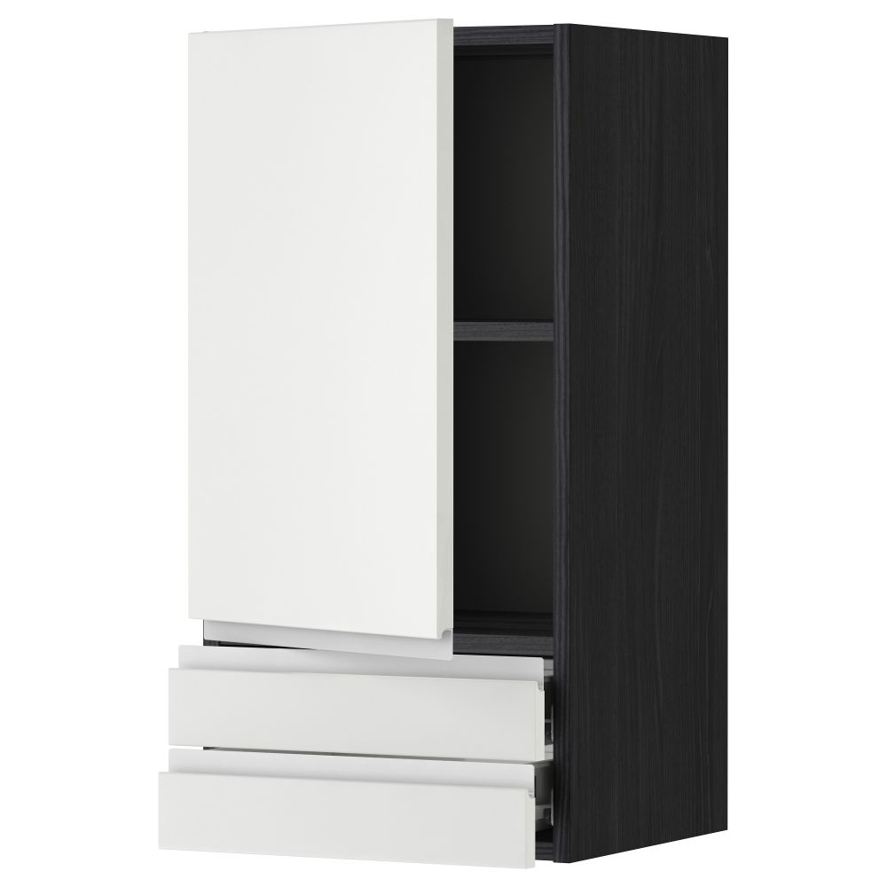 Навесной шкаф с дверцей, 2 ящика МЕТОД / ФОРВАРА, черный, Нодста белый - фото 1