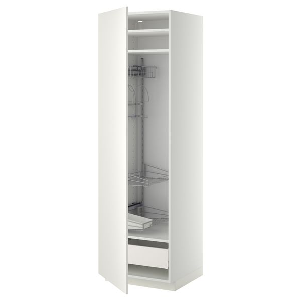 Высокий шкаф с отделением для аксессуаров, для уборки МЕТОД / МАКСИМЕРА, белый, Веддинге белый - фото 1