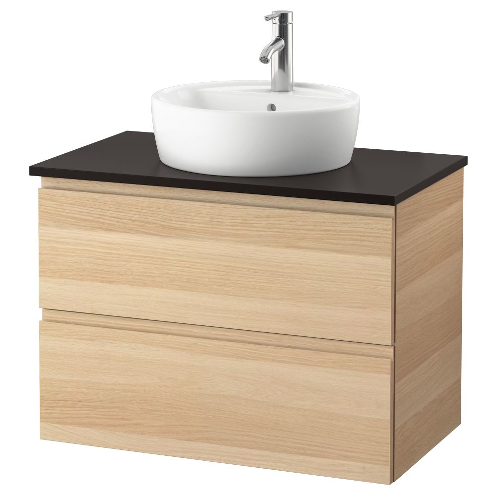 Шкаф под раковину/столешница 45/раковина ГОДМОРГОН/ТОЛКЕН / ТОРНВИКЕН, под беленый дуб, антрацит (82x49x74 см) - фото 1