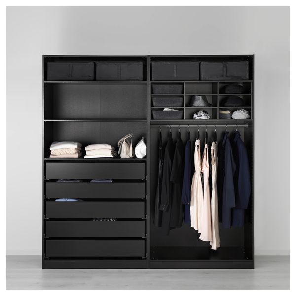 Гардероб ПАКС, черно-коричневый, Сэккен матовое стекло - схема-чертеж с размерами