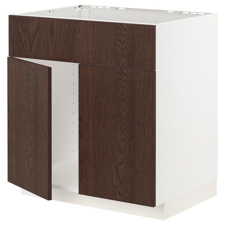 METOD Шкаф под мойку/2 двери/фасад - белый/Sinarp коричневый 80x60 см