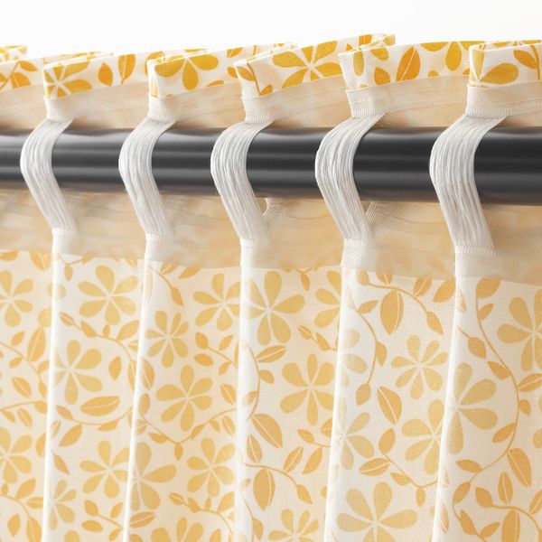 Гардины, 1 пара, белый, желтый 145x300 см IKEA ДОРТЕА 604.279.43 - схема-чертеж с размерами