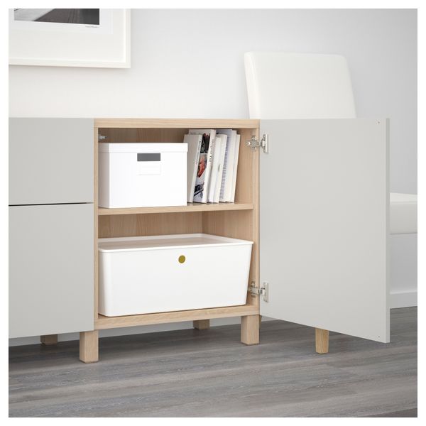 Комбинация для хранения с ящиками БЕСТО, под беленый дуб, Лаппвикен светло-серый (180x40x74 см) - схема-чертеж с размерами