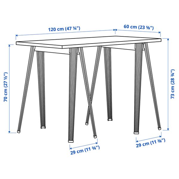 Письменный стол, белый, темно-серый, 120x60 см IKEA LAGKAPTEN ЛАГКАПТЕН, NÄRSPEL НЭРСПЕЛЬ 894.167.79 - схема-чертеж с размерами