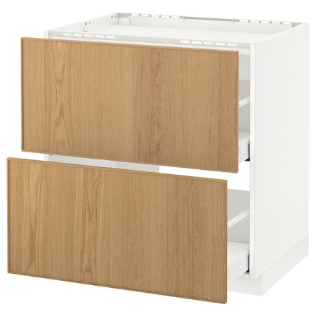 Напольный шкаф, 2 фронтальных панели/2ящика, белый/Экестад дуб 80x60 см IKEA METOD МЕТОД / MAXIMERA МАКСИМЕРА 192.349.14
