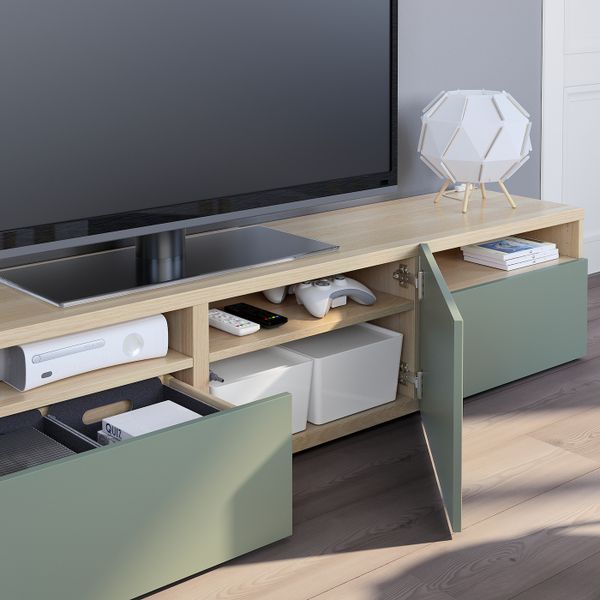 Тумба под ТВ, под беленый дуб/Нотвикен серо-зеленый 180x42x39 см IKEA BESTÅ БЕСТО 593.283.88 - фото 3