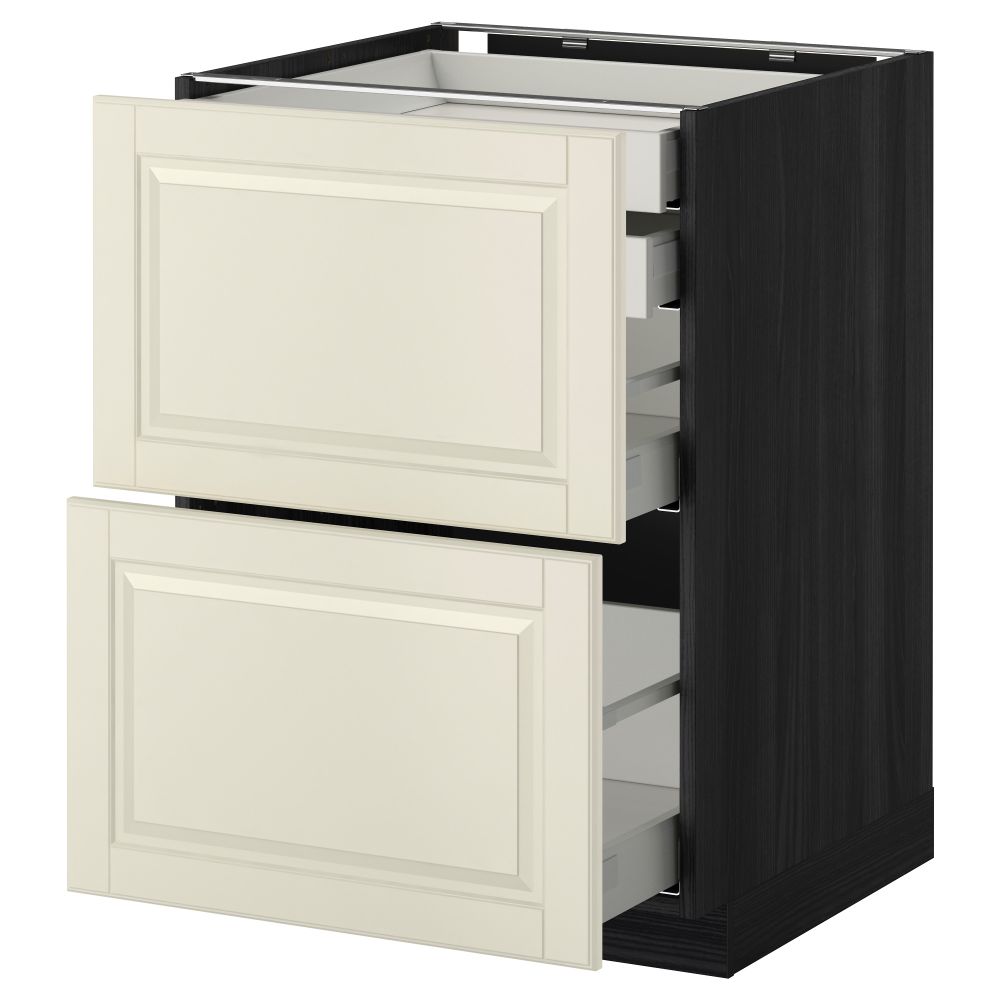 Напольный шкаф 2 фронтальные панели, 2 нижних, 1 средний, 1 высокий ящик МЕТОД / МАКСИМЕРА, черный, Будбин белый с оттенком - фото 1