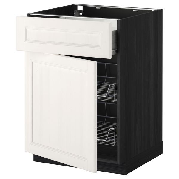 Напольный шкаф с проволочной корзиной, ящиком, дверью МЕТОД / ФОРВАРА, черный, Лаксарби белый - схема-чертеж с размерами