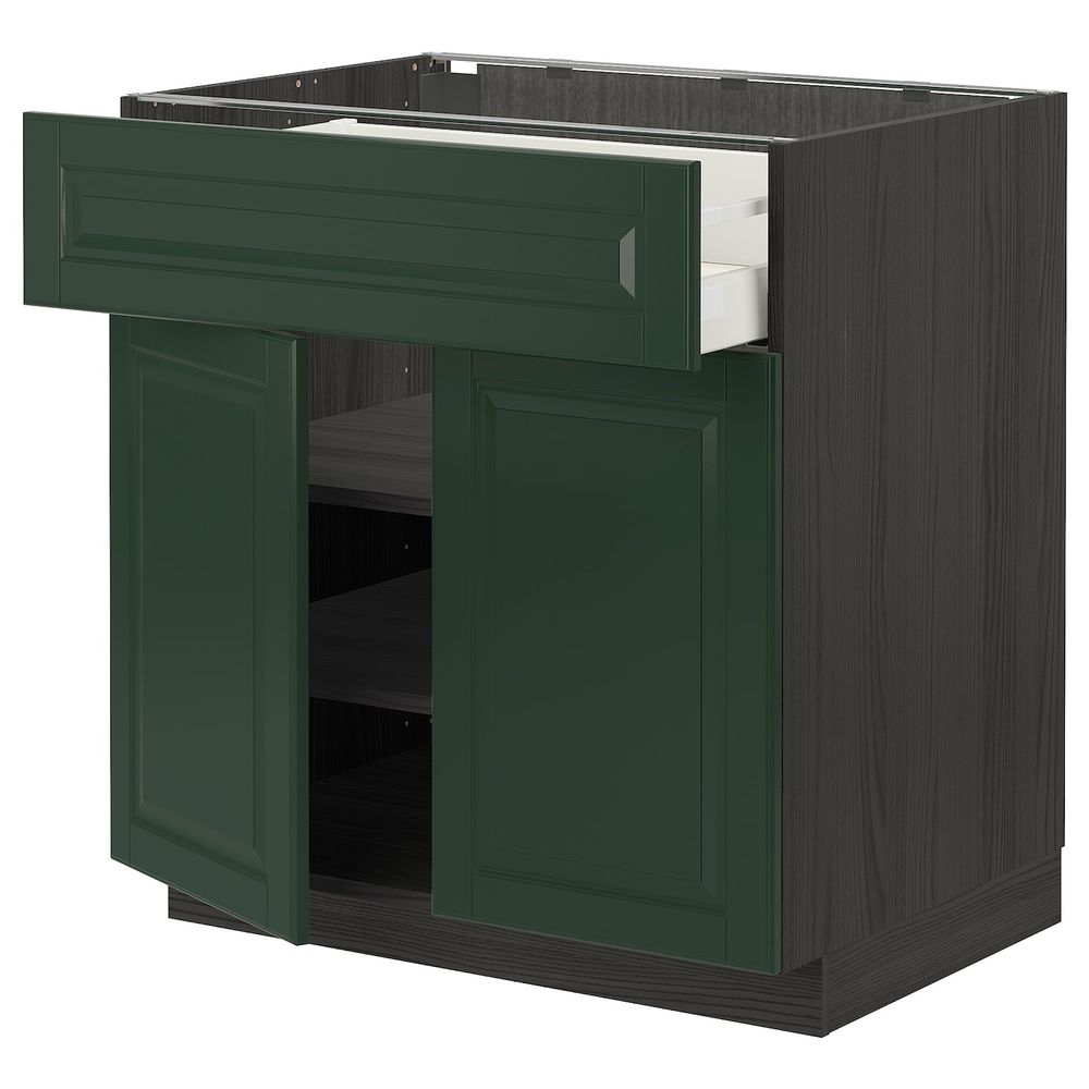 Напольный шкаф + ящик/2дверцы, черный/Будбин темно-зеленый 80x60 см IKEA МЕТОД / МАКСИМЕРА 593.145.03 - схема-чертеж с размерами