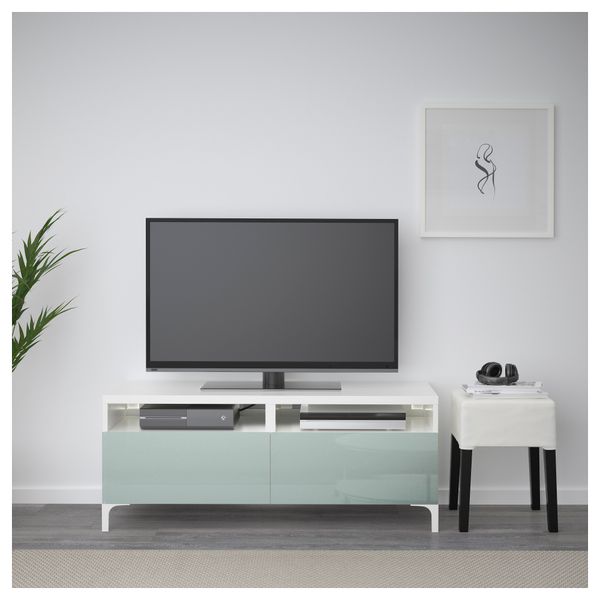 Тумба для ТВ с ящиками БЕСТО, белый, Сельсвикен глянцевый/серо-зеленый светлый (120x40x48 см) - фото 2