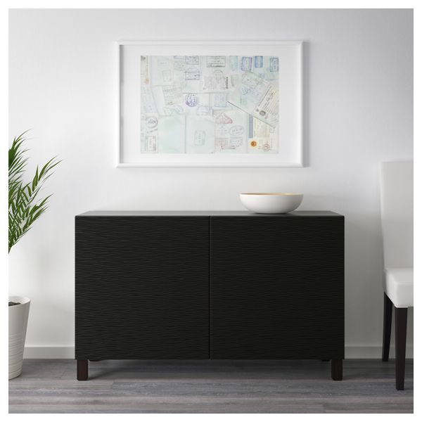 Комбинация для хранения с дверцами БЕСТО, черно-коричневый, Лаксвикен черный (120x40x74 см) - схема-чертеж с размерами