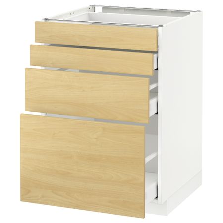 Напольный шкаф 4 фронтальных панели, 4 ящика МЕТОД / МАКСИМЕРА, белый, Тингсрид береза