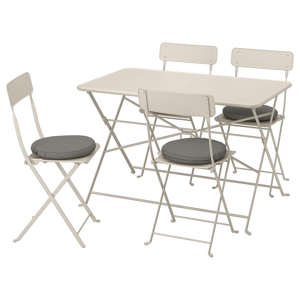 Стол + 4 складных стула, для/сада, бежевый/ФРЁСЁН/ДУВХОЛЬМЕН темно-серый IKEA САЛЬТХОЛЬМЕН 192.709.59 - фото 1